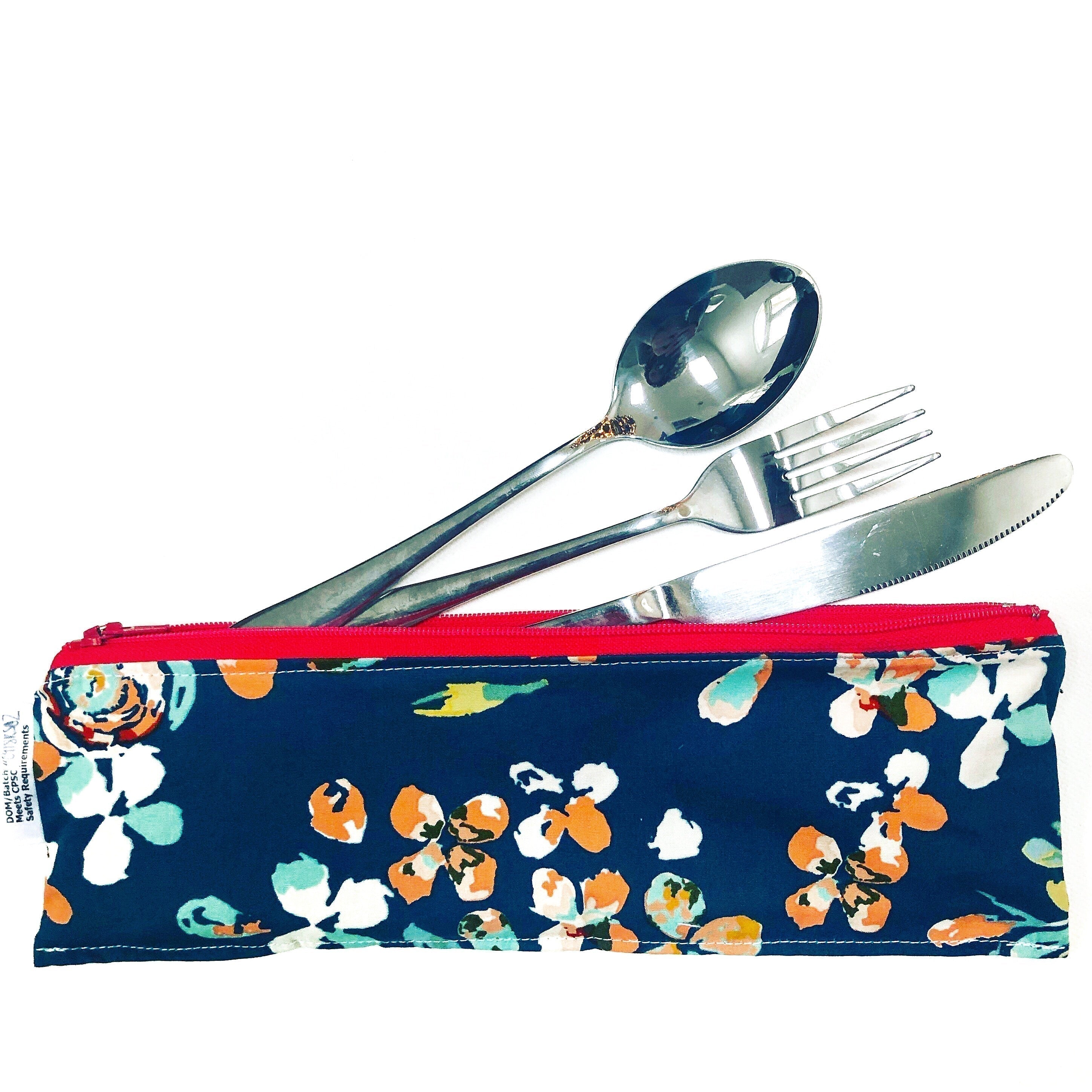 Regular Sized Reusable Straw/Utensil Wet Bag Dots on Navy with Metal Zipper