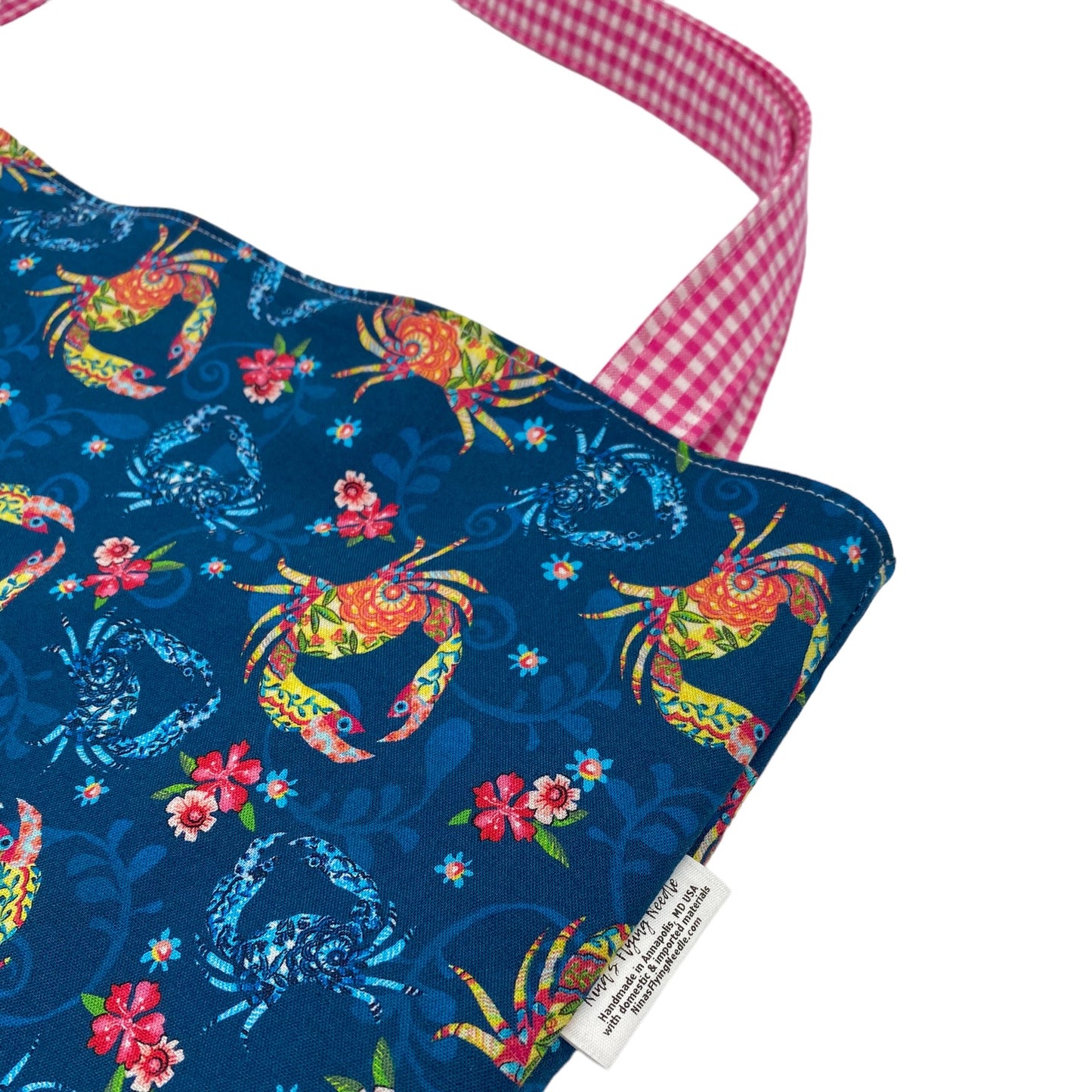 Pool Bag Crabs and Floral on Navy with Pink Accents