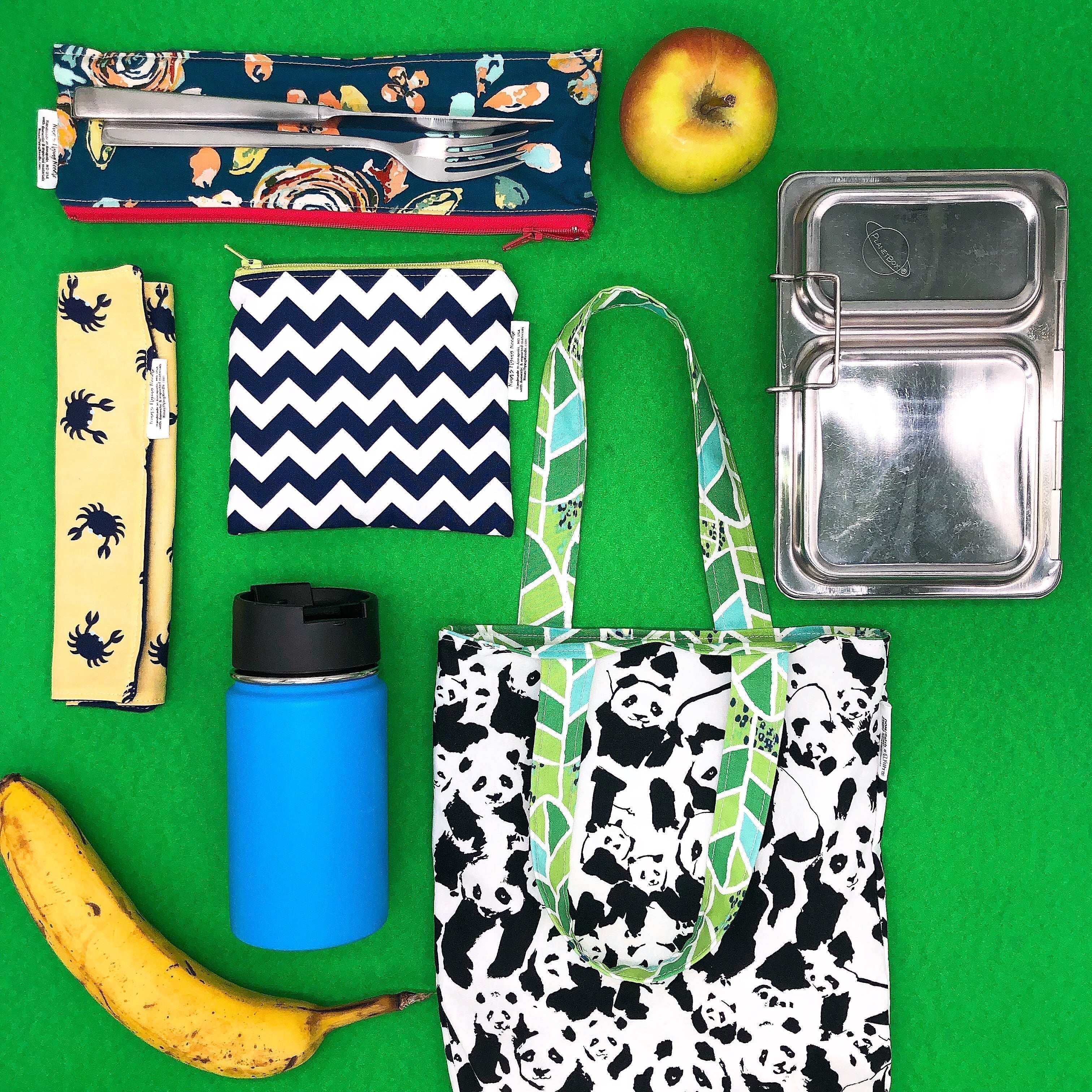 Regular Sized Reusable Straw/Utensil Wet Bag Dots on Navy with Metal Zipper