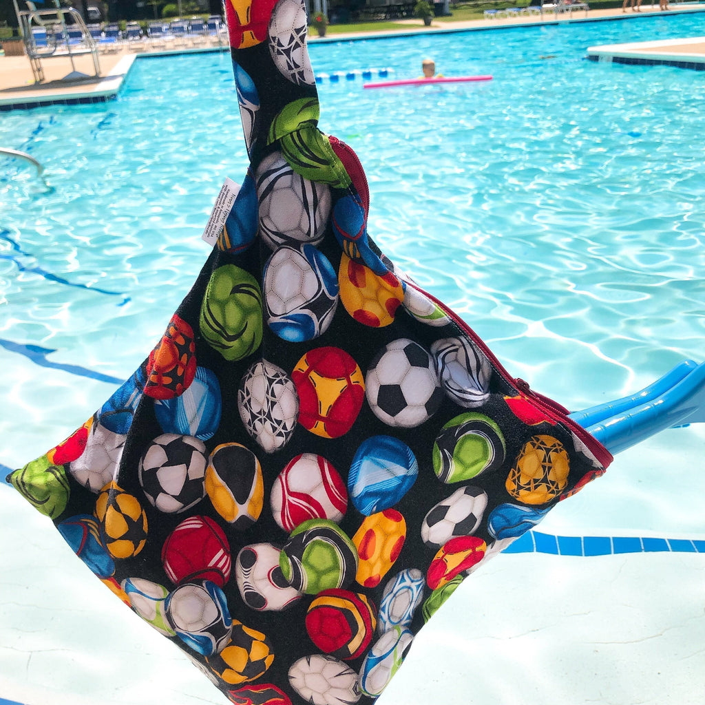 Large Wet Bag with Handle Florals on Navy