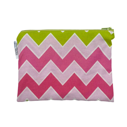 Snack Sized Reusable Zippered Bag Chevron Pink Green