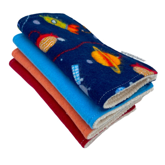 Wash Cloths - Minis - Solid Orange, Blue and Red with Space