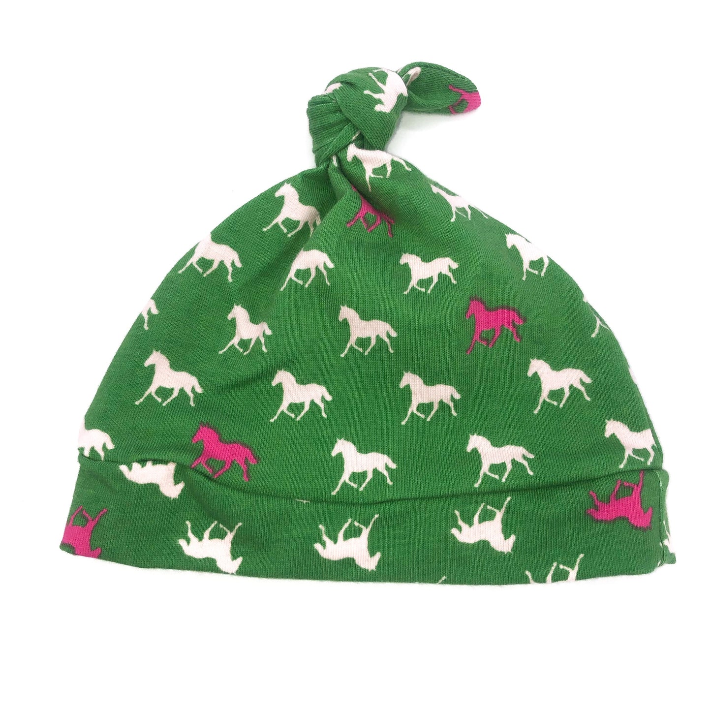 Knot Hat in Newborn: Horses on Green