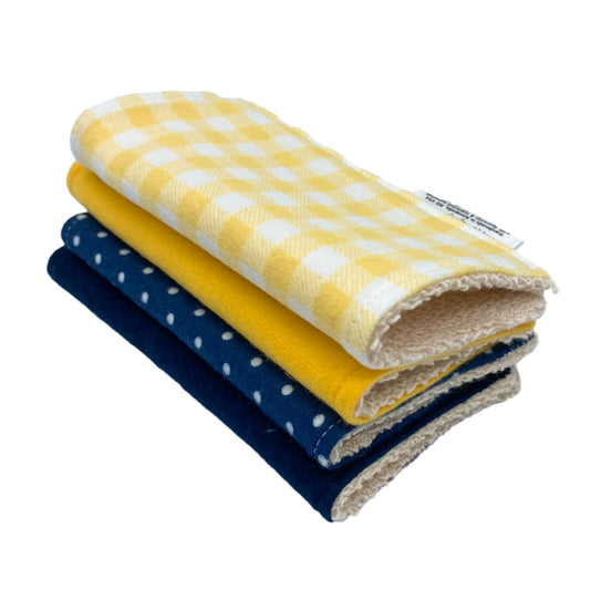 Wash Cloths - Minis - Solid Blue and Yellow, Gingham and Polka Dots