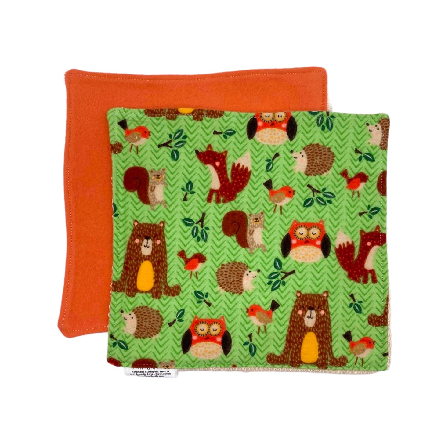 Wash Cloth - Regular - Forest Creatures and Solid Orange