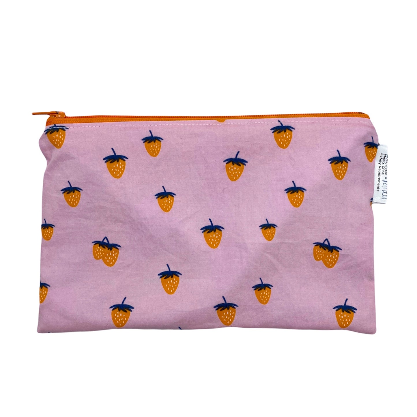 Snack Sized Reusable Zippered Bag Strawberries on Pink