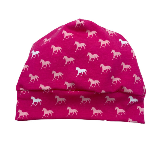 Beanie Hat in Little Kid: Horses on Pink