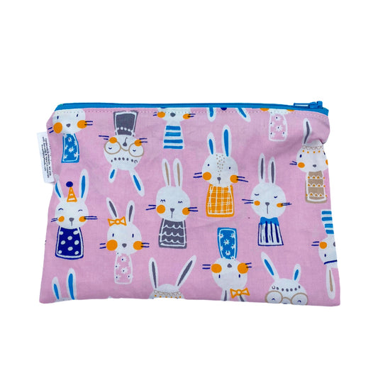 Snack Sized Reusable Zippered Bag Bunnies on Pink