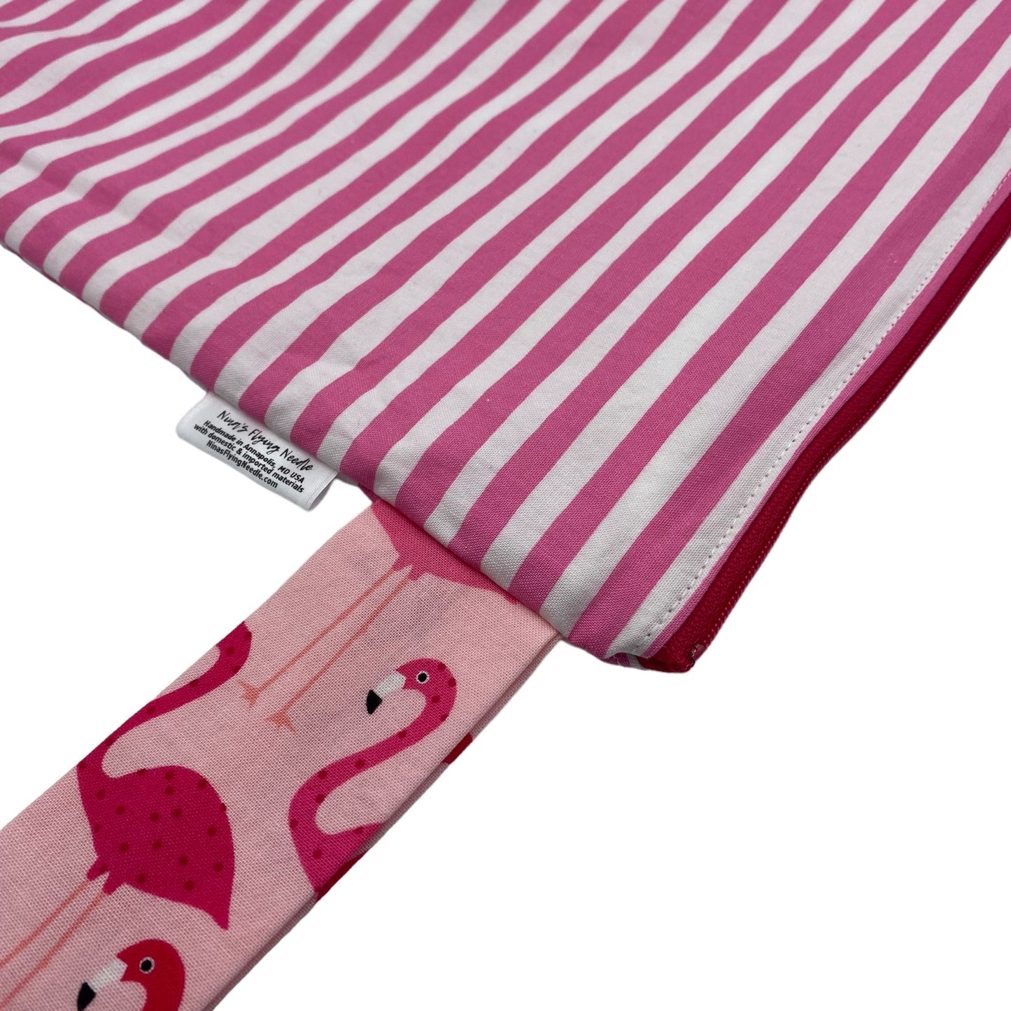 Large Wet Bag with Handle Stripes Wonky Flamingos