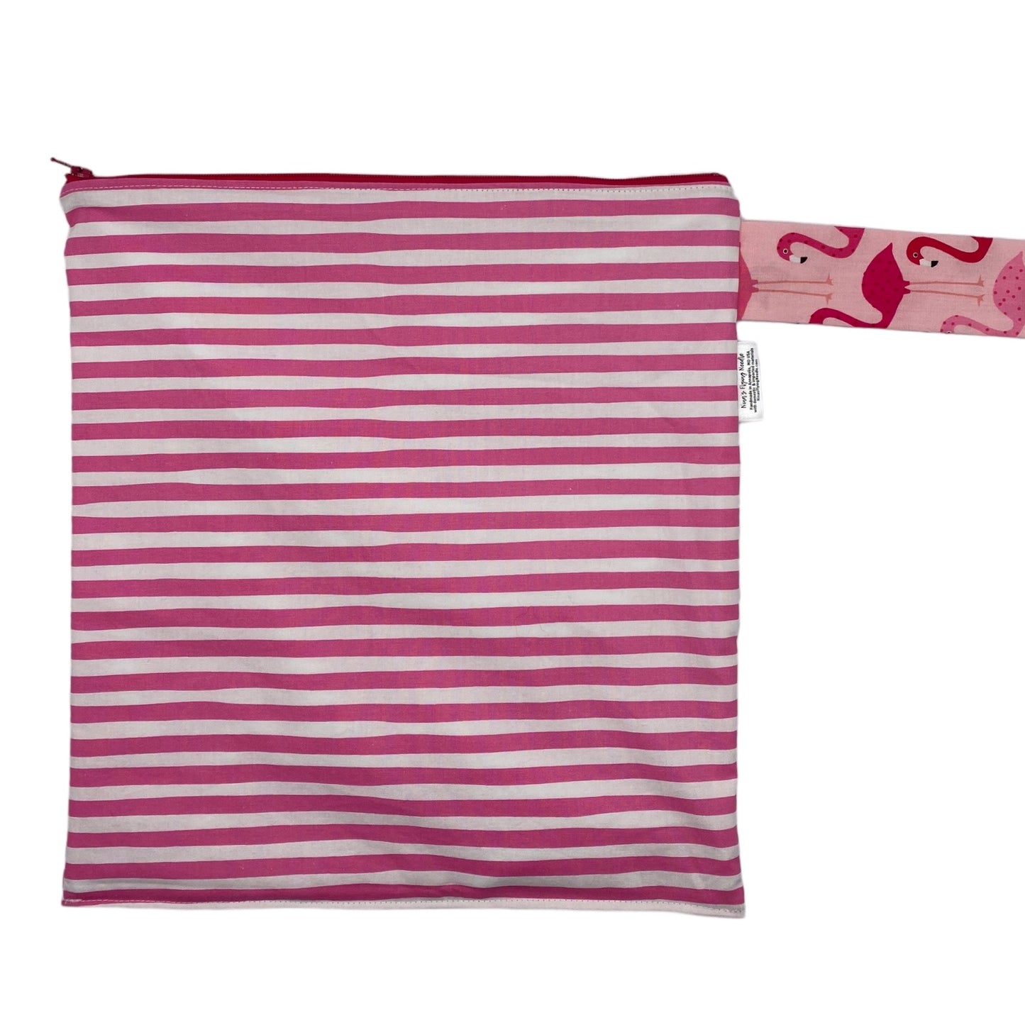 Large Wet Bag with Handle Stripes Wonky Flamingos