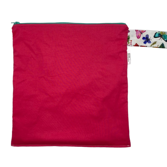Large Wet Bag with Handle Solid Pink Butterflies