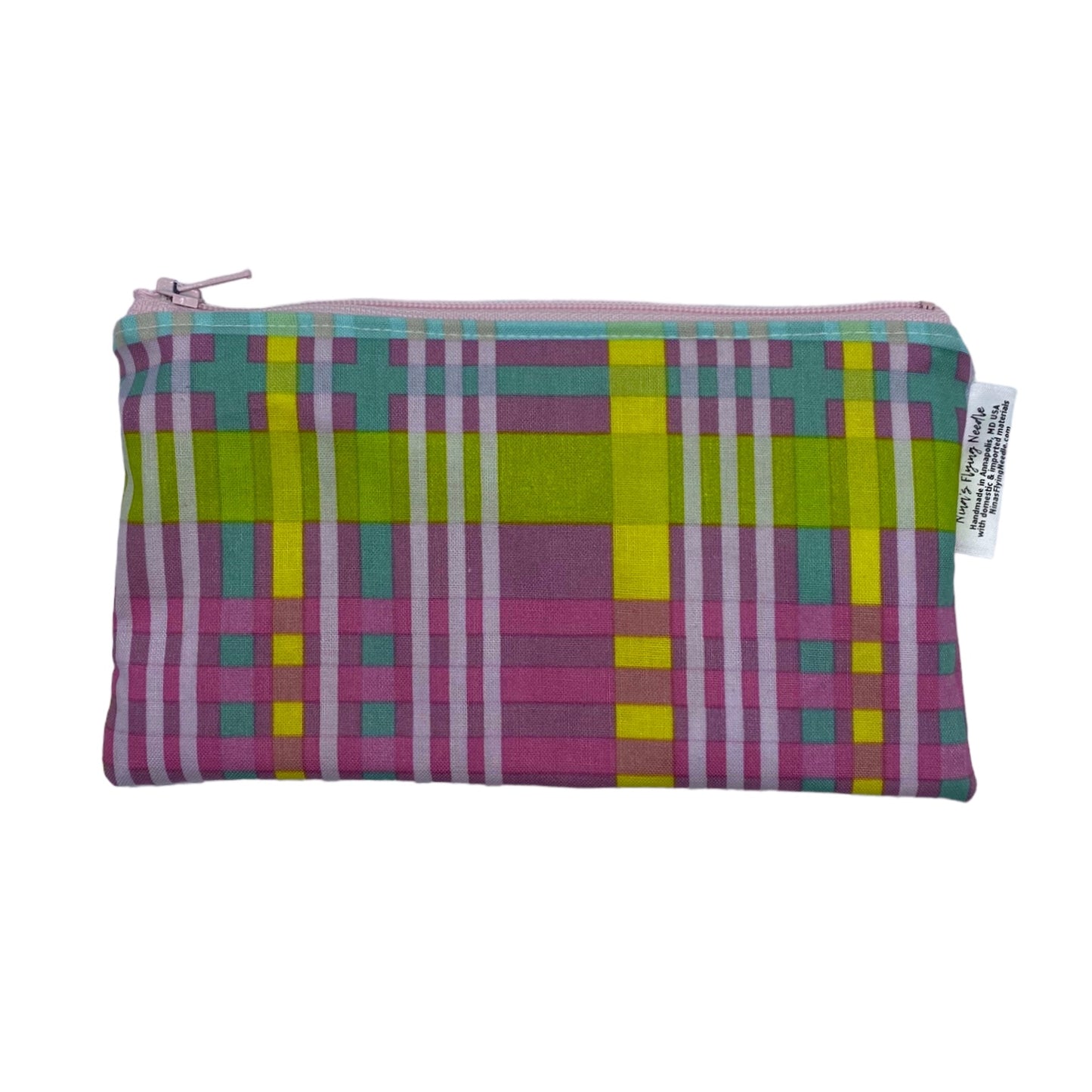 Knick Knack Sized Reusable Zippered Bag Gingham Plaid Blue Green Pink Yellow