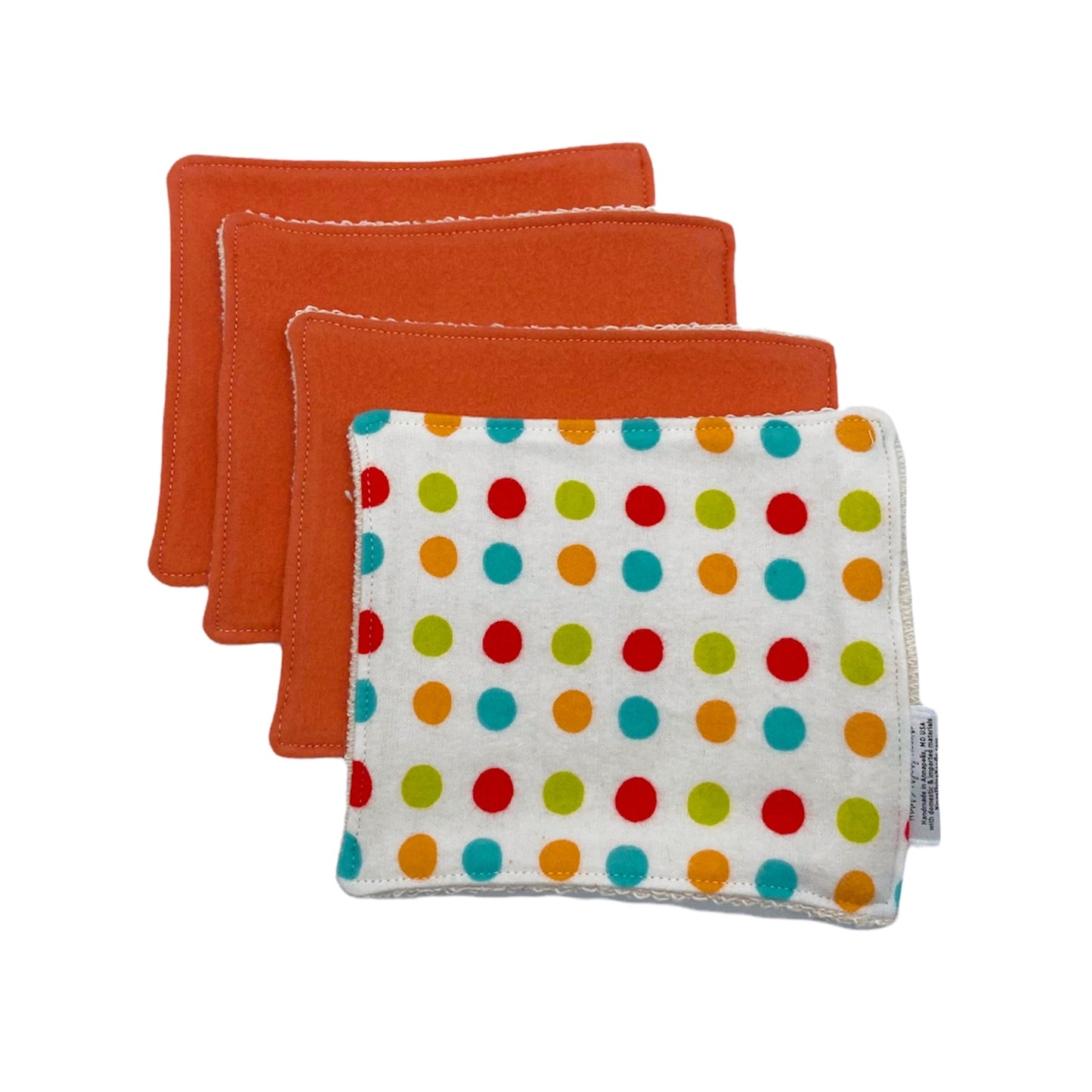 Wash Cloths - Minis - Solid Orange and Polka Dots