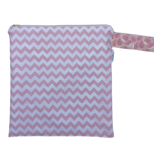 Large Wet Bag with Handle Chevron Pink with Metal Zipper