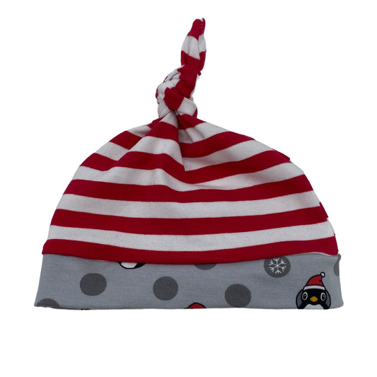 Knot Hat in Newborn: Stripes with Penguin Santa
